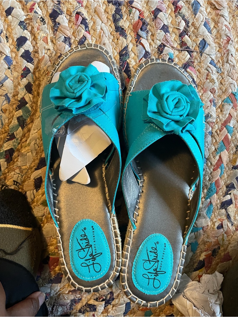 Life Stride Turquoise Floral Espadrille Slide Sandals - Women